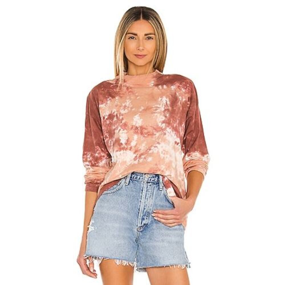 Free‎ People Be Free Tie Dye Tee in Cabernet Womens S Long Sleeve High Neck